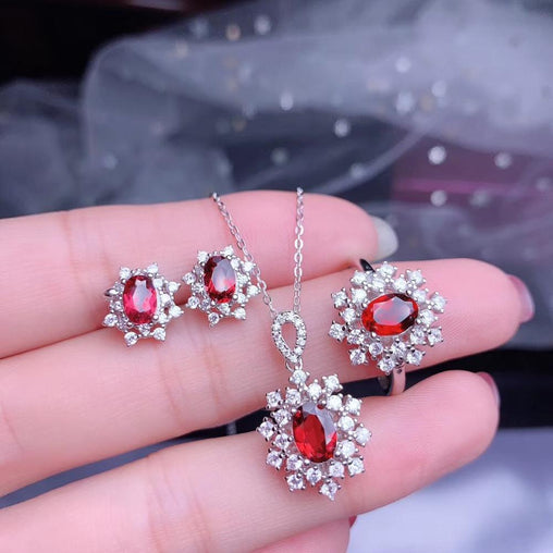 Red Garnet Gemstone Jewelry Set