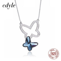 Blue Crystal Butterfly Pendant Necklace