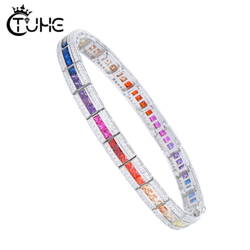 Rainbow Colorful Square CZ Tennis Bracelet