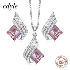 Cdyle Minimalist Dainty Pink Zircon Set