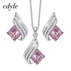 Cdyle Minimalist Dainty Pink Zircon Set