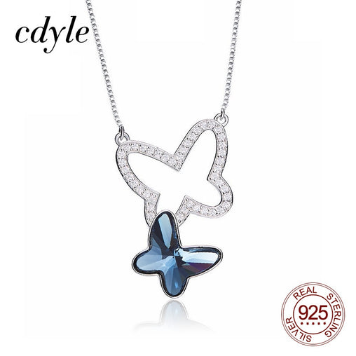 Blue Crystal Butterfly Pendant Necklace