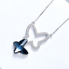 Blue Crystal Butterfly Pendant Necklace