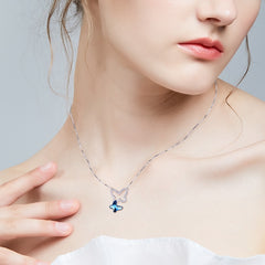 Blue Crystal Butterfly Pendant Necklace