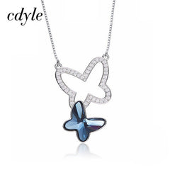 Blue Crystal Butterfly Pendant Necklace