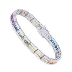 Rainbow Colorful Square CZ Tennis Bracelet