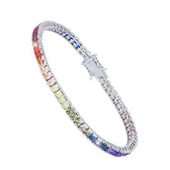 Rainbow Colorful Square CZ Tennis Bracelet