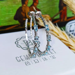 Sky Blue Topaz Gemstone Hoop Earrings