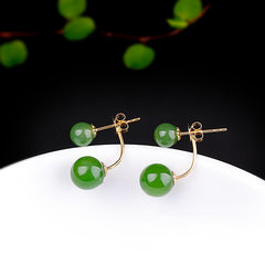 Gold Hetian Jasper Women's Ear Studs