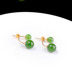 Gold Hetian Jasper Women's Ear Studs