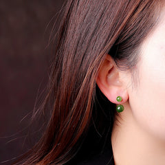 Gold Hetian Jasper Women's Ear Studs