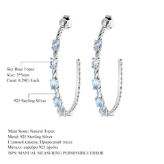 Sky Blue Topaz Gemstone Hoop Earrings