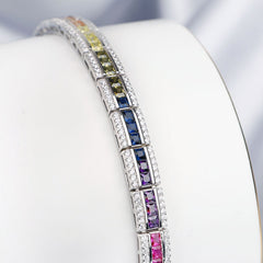 Rainbow Colorful Square CZ Tennis Bracelet