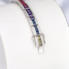 Rainbow Colorful Square CZ Tennis Bracelet